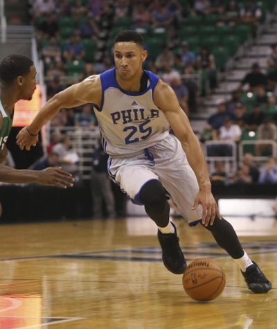 Philadelphia 76ers star Ben Simmons is out indefinitely after undergoing surgery for a broken foot. (Kim Raff / Associated Press)