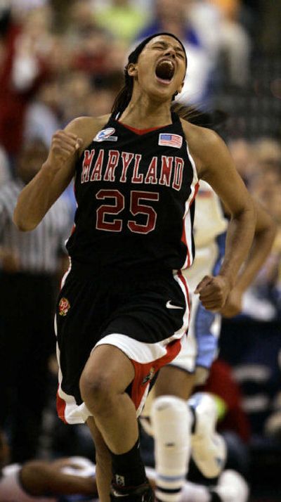 
Marissa Coleman celebrates Maryland's win over North Carolina in the NCAA semifinals. 
 (Associated Press / The Spokesman-Review)