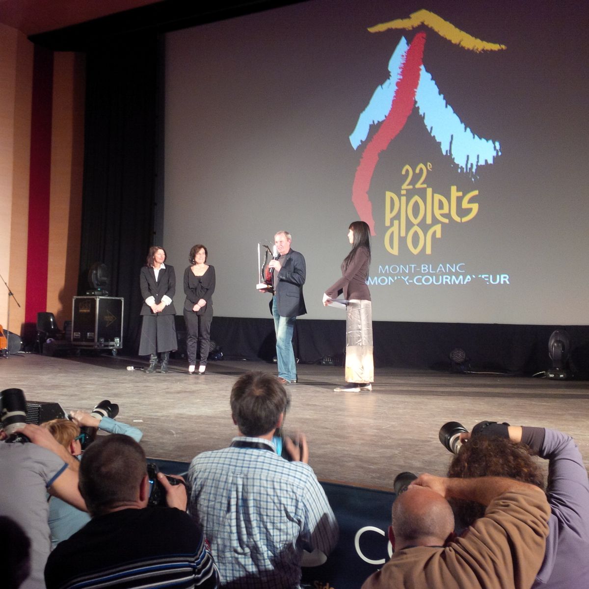 John Roskelley accepts the Golden Ice Axe Award. (Chris Kopczynski)