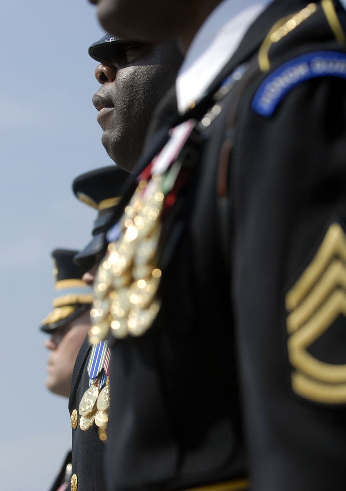 Soldiers from the U.S. Army's 3rd Infantry Regiment escort the remains of Medal of Honor recipient Vernon Baker during his burial at Arlington National Cemetery on Friday, Sept. 24, 2010. (Liz Kishimoto / The Spokesman-Review)