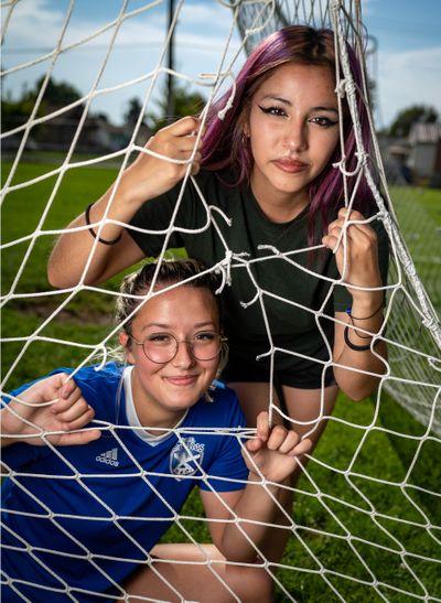 Rogers girls soccer players JoeAnna Avila (above) and Lylliana Wise (below) photographed at Rogers High School on Aug. 31, 2022.  (COLIN MULVANY/THE SPOKESMAN-REVI)