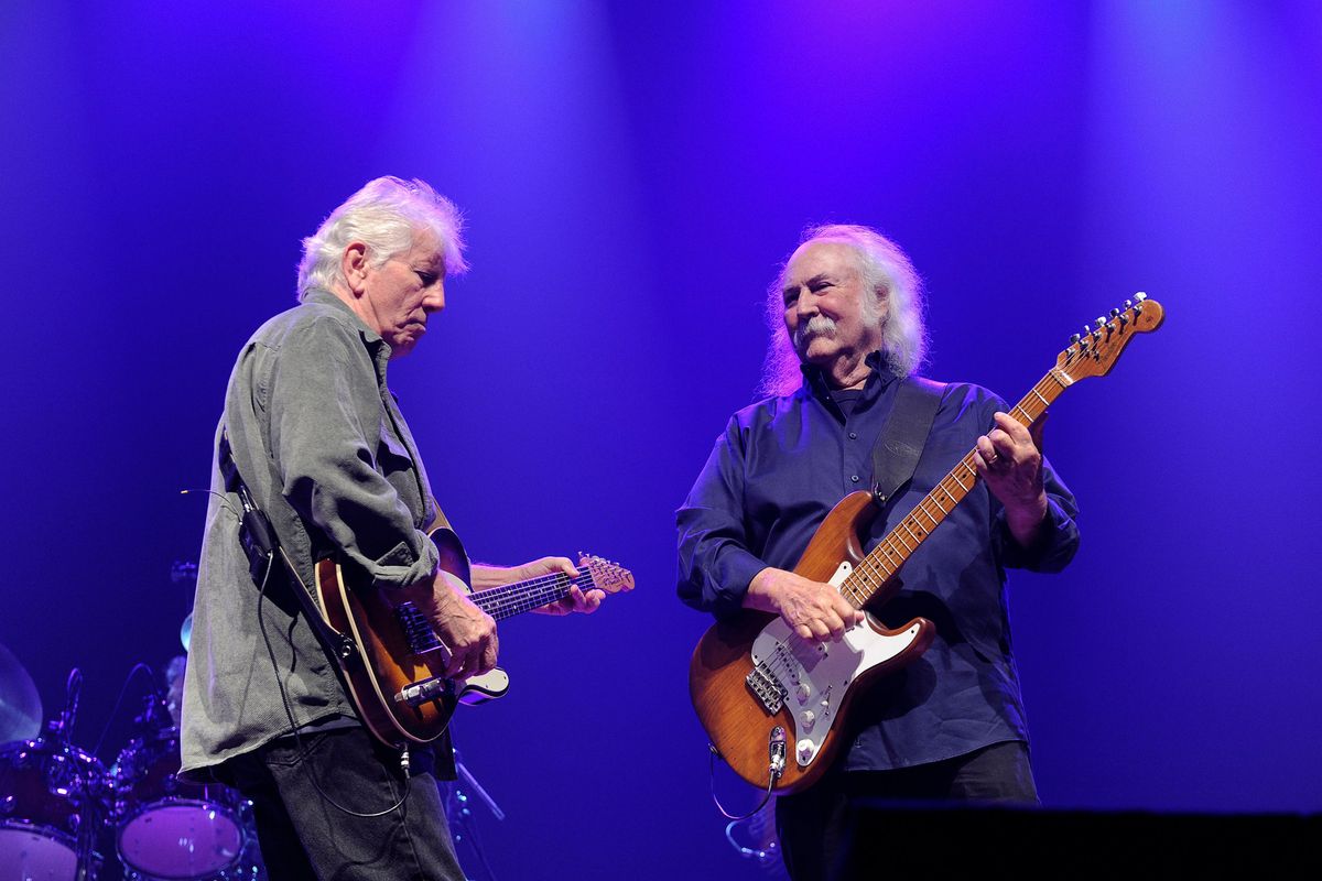 Graham Nash, left, and David Crosby perform at Hamptons Rocks for Charity to Benefit OCRF and CCFA at East Hampton Studio on Sept. 1, 2011, in Wainscott, New York. (Eugene Gologursky/Getty Images for OCRF/TNS)  (Eugene Gologursky/Getty Images North America/TNS)