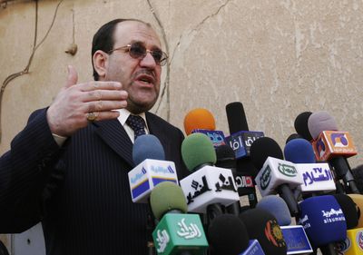 Iraqi Prime Minister Nouri al-Maliki speaks to the media Friday after meeting with Grand Ayatollah Ali al-Sistani in Najaf, Iraq.  (Associated Press / The Spokesman-Review)