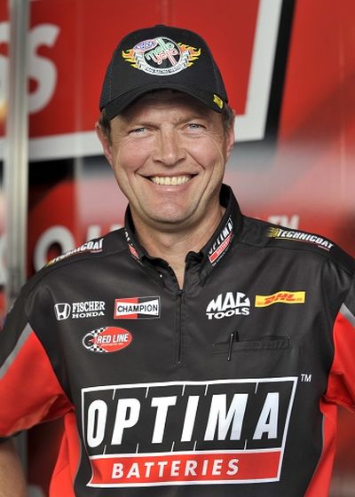 David Grubnic drives the Optima Batteries Top Fuel dragster on the NHRA Mello Yello Drag Racing Series. (Photo courtesy of NHRA)