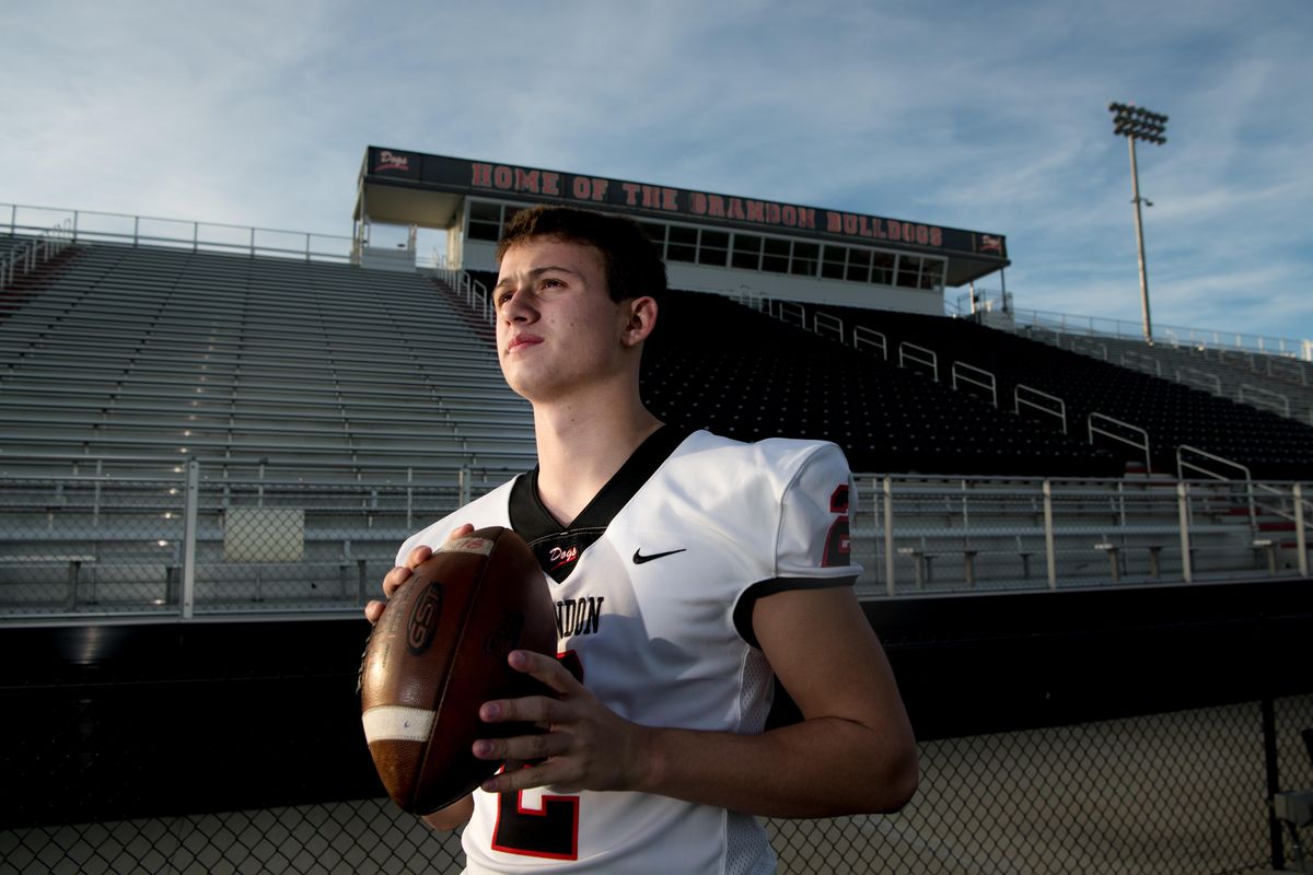 Brandon High quarterback Will Rogers poses for a photo on Monday at Brandon High School in Brandon, Miss. Rogers’ father, Wyatt, mentored and coached Washington State quarterback Gardner Minshew, and Minshew, in turn, mentored Will Rogers. (Tyler Tjomsland / The Spokesman-Review)