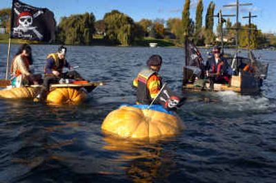 
Racers in the Great Pumpkin Regatta in Moses Lake start the fifth annual race on Saturday. Dennis 
