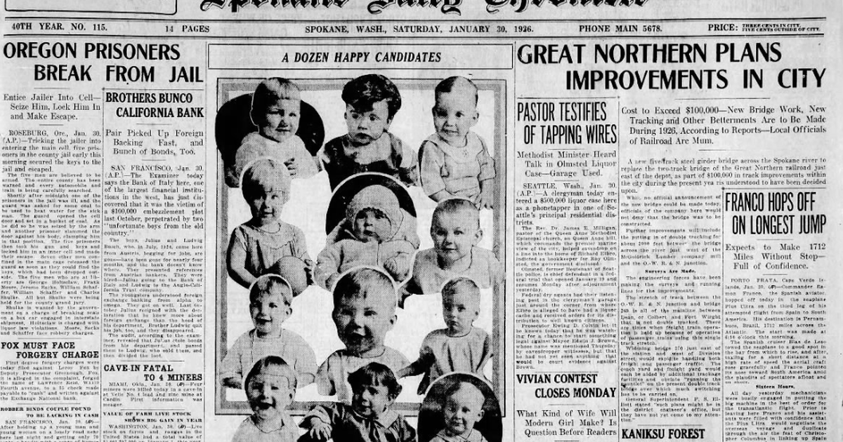 This day in history: Ranchers found guilty of transporting wolf’s body. Spokane Daily Chronicle searched for “Baby Spokane”