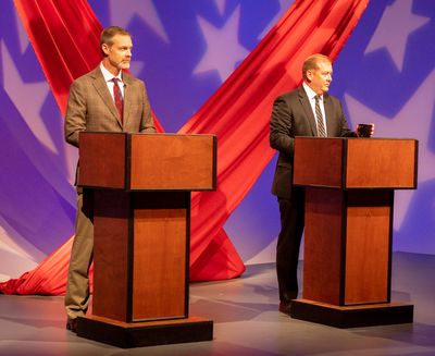 Spokane County Sheriff candidates Wade Nelson, left, and John Nowels participate in a debate Tuesday at KSPS-TV studios on Spokane’s South Hill.  (Jesse Tinsley/THE SPOKESMAN-REVI)