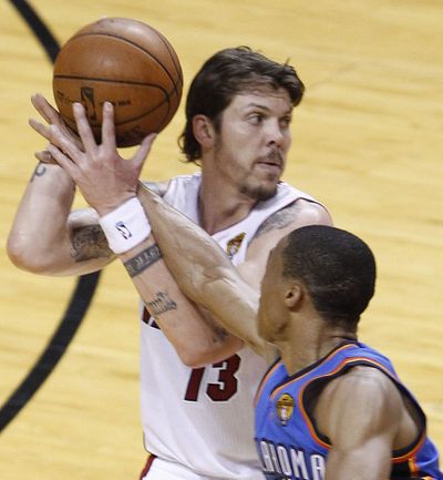 Mike Miller had 23 points, including seven 3-pointers, as Heat eliminated Thunder from the NBA Finals. (Associated Press)