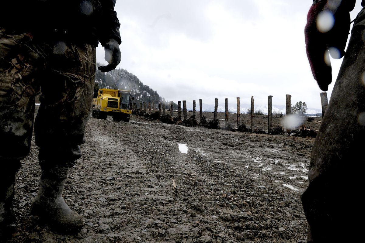 Work continues at the Pack River Delta, which included these log structures that will act as a screen for river debris.  (Kathy Plonka / The Spokesman-Review)