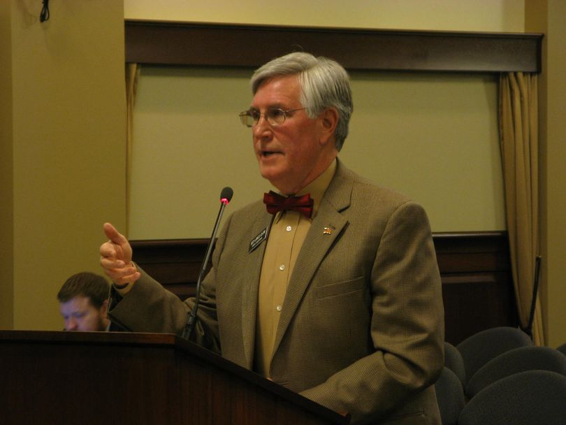 Rep. Lance Clow, R-Twin Falls, presents sales tax bill to the House Revenue & Taxation Committee on Friday morning (Betsy Z. Russell)