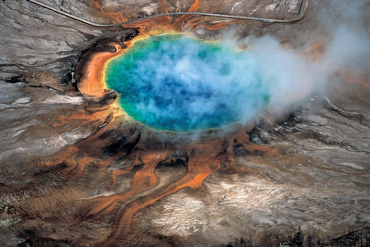 The Grand Prismatic hot spring in Yellowstone National Park is among the park