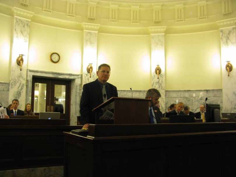 Paul Agidius, president of the State Board of Education, addresses JFAC on Monday morning, kicking off a week of education budget hearings. Agidius said colleges and universities may have to furlough professors. (Betsy Russell)
