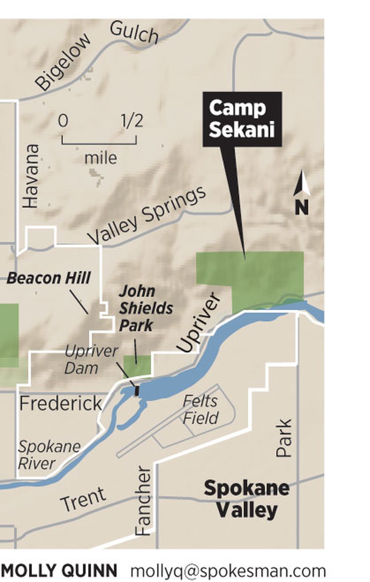 Camp Sekani is managed by the Spokane Parks and Recreation Department, featuring mountain biking trails and disc golf.