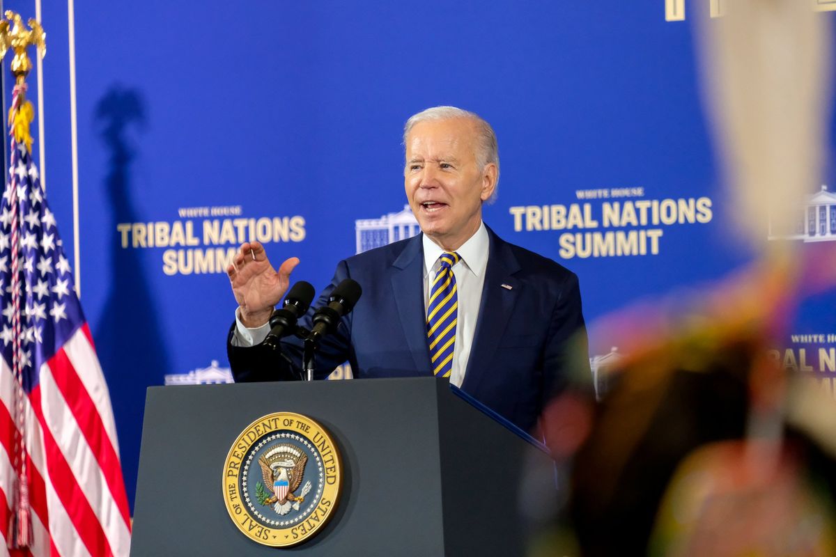 President Joe Biden speaks Wednesday at the White House Tribal Nations Summit in Washington, D.C.  (Orion Donovan-Smith/The Spokesman-Review)