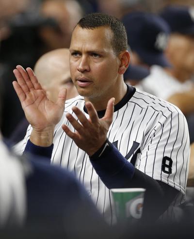 Yankees DH Alex Rodriguez began his final game with the New York Yankees by hitting a run-scoring double in the first inning (Kathy Willens / Associated Press)