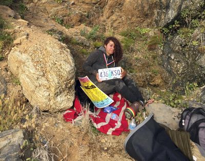 This  photo by Chad Moore shows 23-year-old Angela Hernandez of Portland, Ore., on Friday, July 13, 2018, after she survived a 250-foot car plunge off a cliff and a week stranded on a remote beach near Big Sur, Calif. Moore and his wife Chelsea Moore were camping in Big Sur when they came upon a wrecked Jeep in the surf line, and then a bit later found Hernandez. “We freakin’ love that beach and we’re so glad she’s alive,” Chelsea Moore said Monday, July 16, 2018. (Chad Moore / AP)