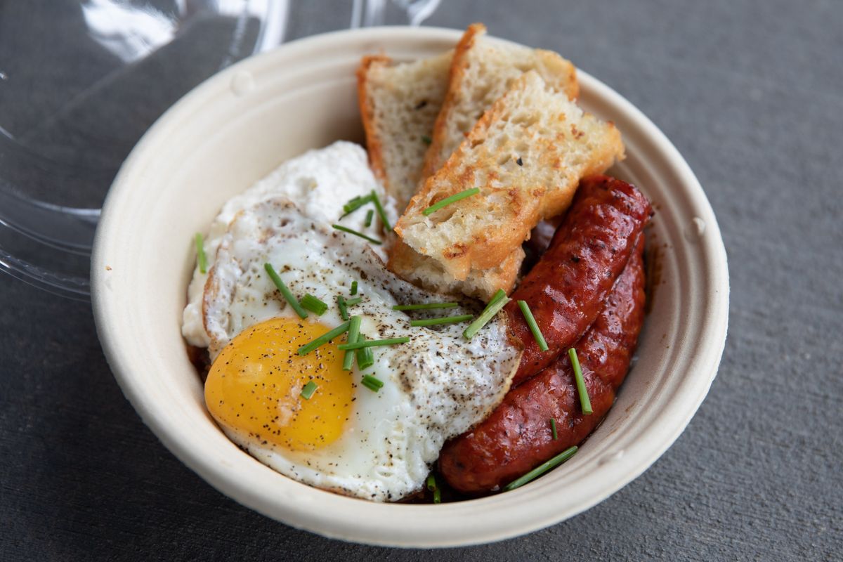 A Portuguese breakfast bowl is pictured at Morsel by Rind and Wheat at 421 S. Cowley St.  (Courtesy of Ari Nordhagen)