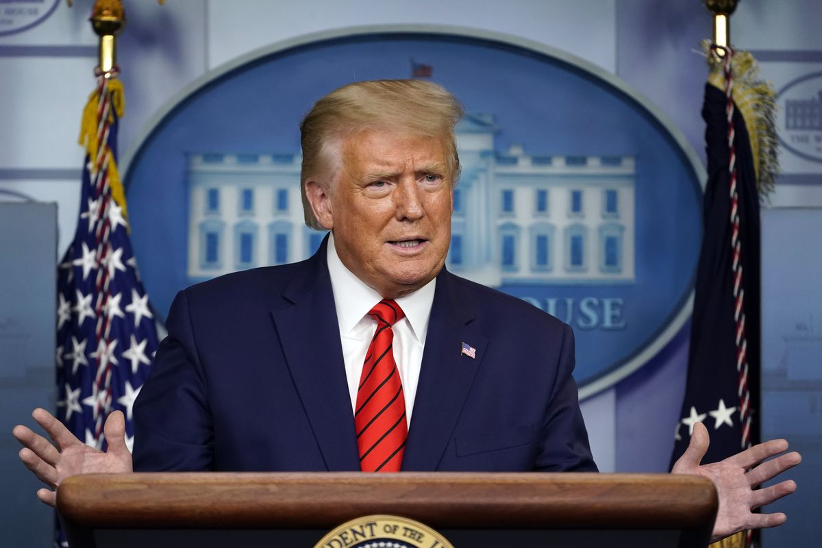 President Donald Trump speaks at a news conference in the James Brady Press Briefing Room at the White House, Monday, Aug. 31, 2020, in Washington.  (Andrew Harnik)