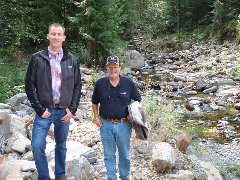 Bob Boeh of Idaho Forest Industries in 2013 at Morris Creek in the proposed Scotchman Peaks Wilderness with Casey Attebery, legislative assistant for Sen. Mike Crapo, R-Idaho.  (Friends of the Scotchman Peaks Wilderness)