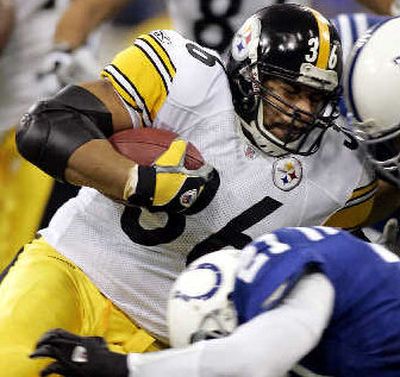 
Steelers running back Jerome Bettis plows for a 7-yard gain against the Colts. 
 (Associated Press / The Spokesman-Review)