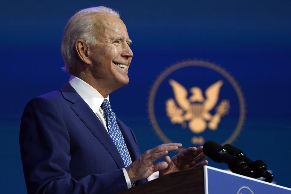 President-elect Joe Biden speaks Monday, Nov. 9, 2020, at The Queen theater in Wilmington, Del. (Carolyn Kaster)