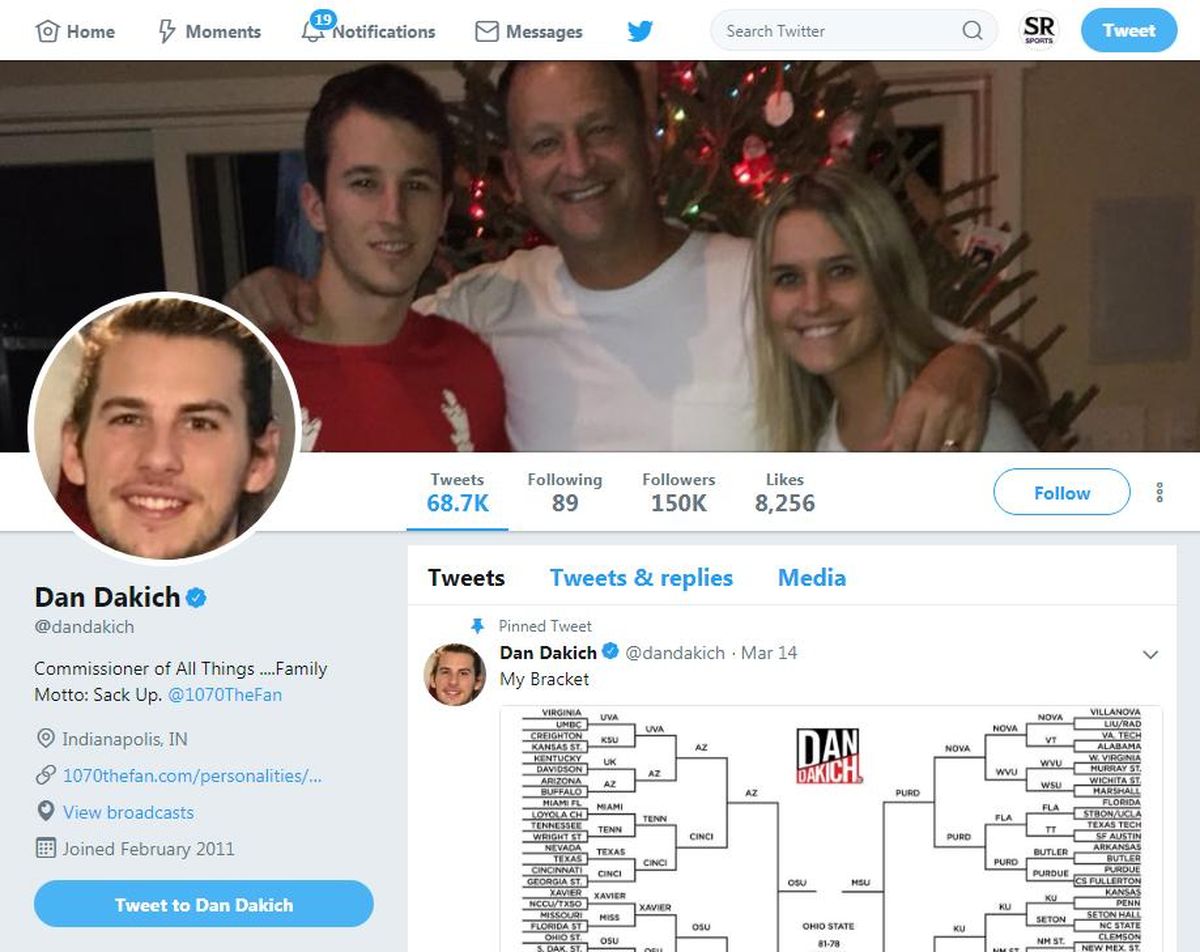 Thanks to a bet, an unexpected guest (former GU player Rem Bakamus) showed up on Dan Dakich’s twitter homepage. (Twitter)