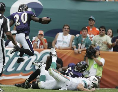 Associated Press Ravens’ Ed Reed has drawn a lot of attention for his touchdown Sunday against Miami. (Associated Press / The Spokesman-Review)