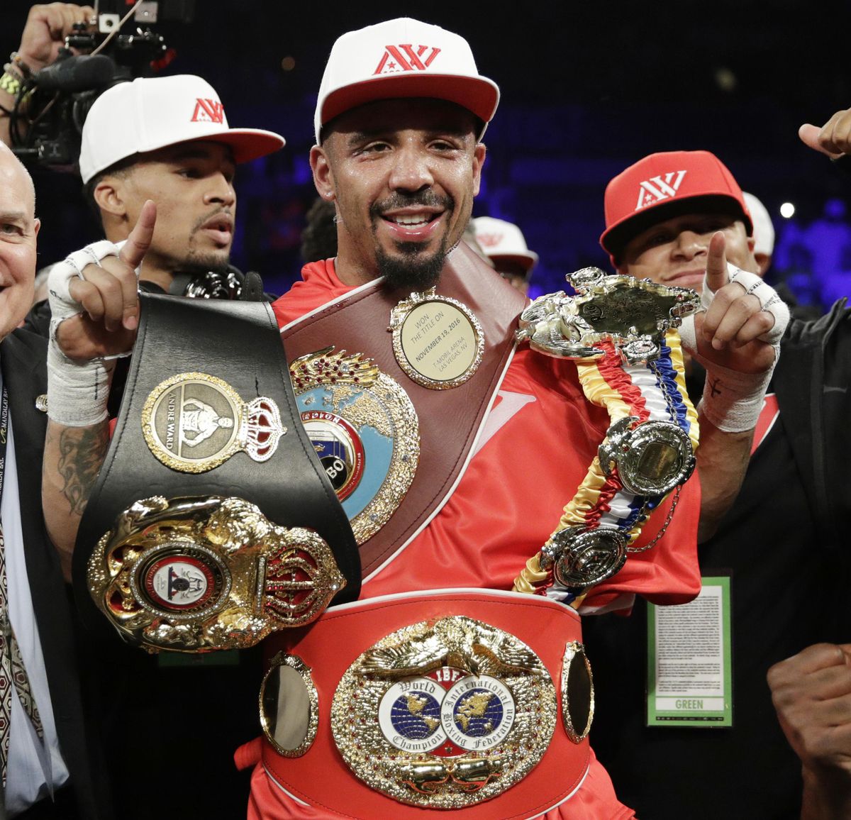 In this June 17, 2017, file photo, Andre Ward celebrates after defeating Sergey Kovalev in a light heavyweight championship boxing match in Las Vegas. Ward is retiring from boxing with an undefeated record because he no longer has the desire to fight, according to a statement on his website Thursday, Sept. 21, 2017. (John Locher / AP)