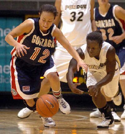 
Purdue's FahKara Malone steals the ball from Zags' Rachel Kane. 
 (Associated Press / The Spokesman-Review)