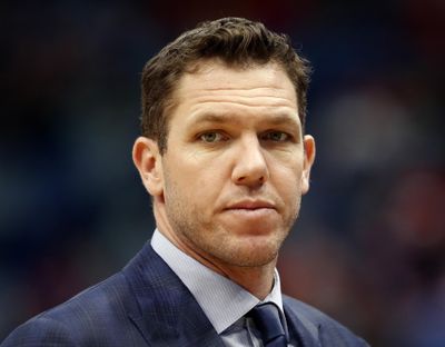 In this March 31, 2019 photo, Los Angeles Lakers head coach Luke Walton looks on during the first half of an NBA basketball game in New Orleans. (Tyler Kaufman / Associated Press)