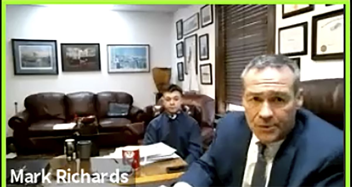 In this screen grab from live stream video, Kyle Rittenhouse, left, appears with his attorney, Mark Richards during a hearing at Kenosha County Court in Kenosha, Wis., on Thursday, Dec. 3, 2020. A court commissioner has ruled that there is sufficient evidence to warrant a trial for the Illinois teenager accused of killing two men during an August protest in Wisconsin. Thursday