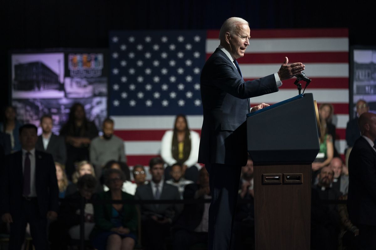 President Joe Biden speaks as he commemorates the 100th anniversary of the Tulsa race massacre, at the Greenwood Cultural Center, Tuesday, June 1, 2021, in Tulsa, Okla.  (Evan Vucci)