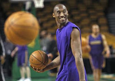 
Los Angeles Lakers star Kobe Bryant wasn't this happy about his 9-for-26, 24-point performance in Game 1 of the NBA Finals on Thursday. Associated Press
 (Associated Press / The Spokesman-Review)