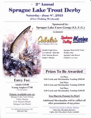 The Sprague Lake Trout Derby is June 8, 2013.