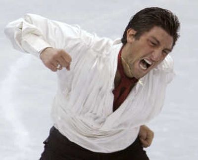 
Evan Lysacek is all pumped up as he performs in the men's free skating segment on Sunday. Associated Press
 (Associated Press / The Spokesman-Review)