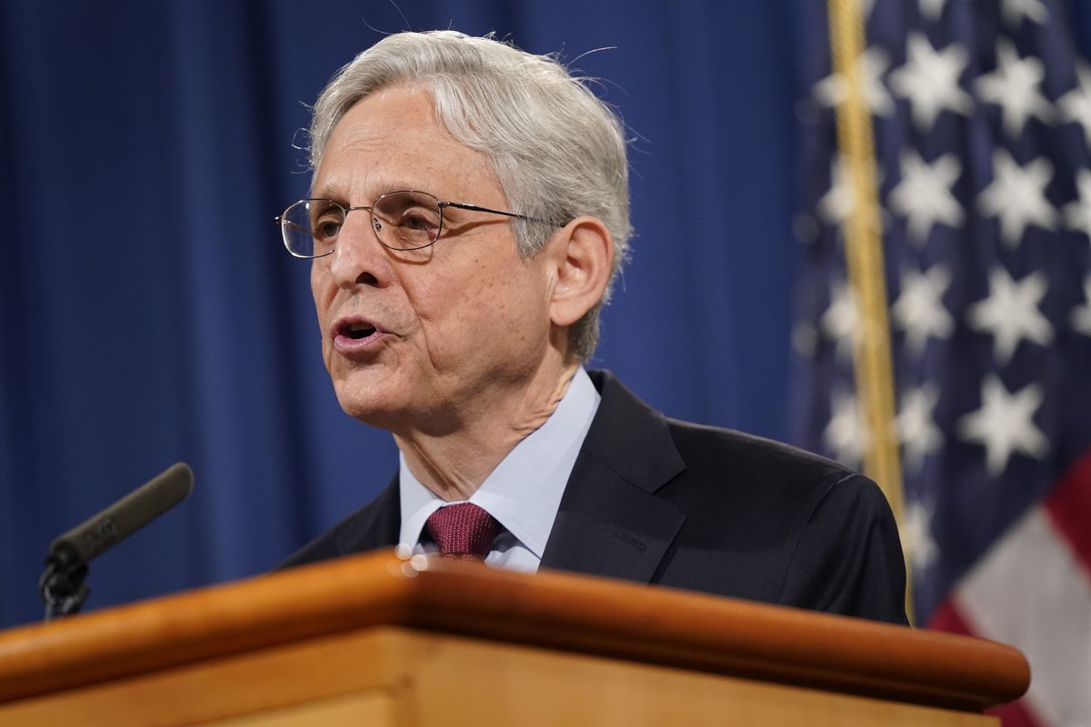 FILE - In this June 25, 2021 file photo, Attorney General Merrick Garland speaks during a news conference at the Department of Justice in Washington. The Justice Department is launching gun strike forces in five cities in the U.S. It is part of an effort to reduce spiking violent crime by addressing illegal trafficking and prosecuting offenses that help put guns in the hands of criminals.  (Patrick Semansky)