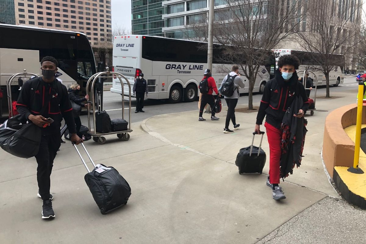 Eastern Washington players arrive in Indianapolis ahead of the NCAA Tournament on March 14, 2021.  (Courtesy of Dave Cook/EWU Athletics)