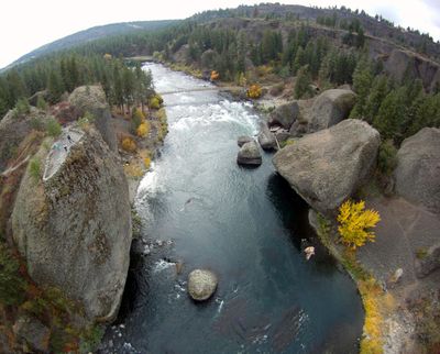 An aerial view above the Bowl and Pitcher in Riverside State Park, Thursday, Oct. 10, 2013. (Jesse Tinsley / The Spokesman-Review)