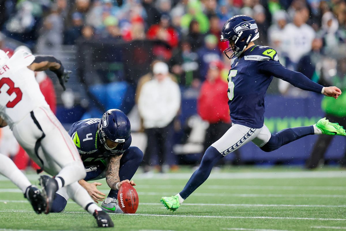Seattle Seahawks place kicker Jason Myers hits a 50-yard field goal to put against the Arizona Cardinals on Nov. 24 at Lumen Field in Seattle. (Tribune News Service)