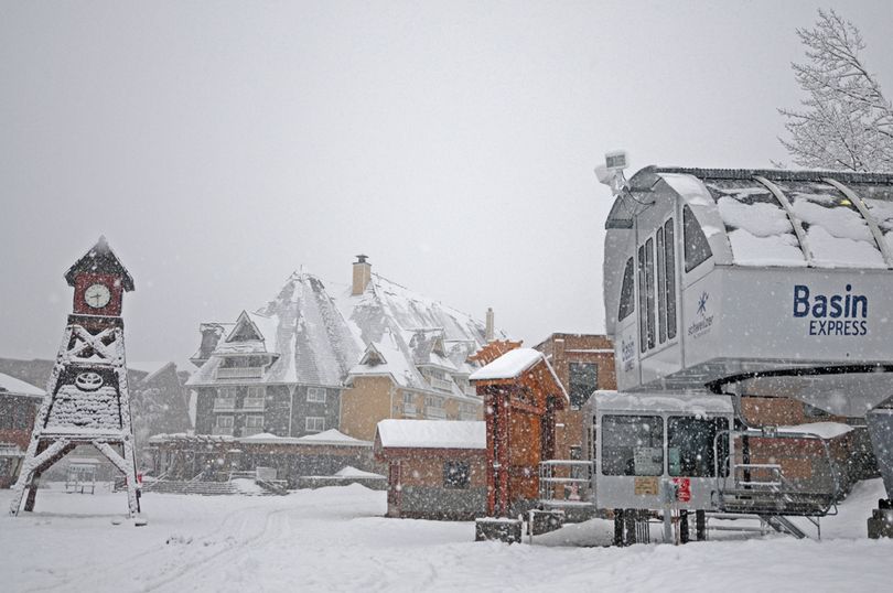 Snow falls on the village at Schweitzer Mountain Resort on Nov. 21, 2012. (Courtesy)