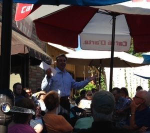 Idaho GOP Rep. Raul Labrador speaks at a mini-town hall gathering at Wild West Bakery & Espresso in Eagle on Wednesday (Betsy Z. Russell)