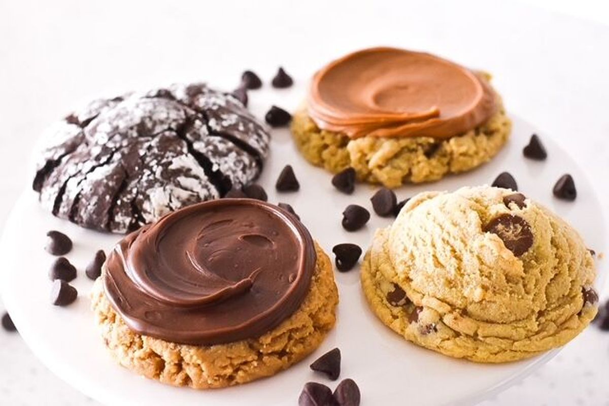 Clockwise from upper left, Twisted Sugar’s crinkle, oatmeal chocolate chip cookie butter, chocolate chip and peanut butter Nutella cookies.  (Courtesy of Twisted Sugar)