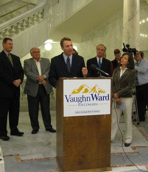 GOP congressional candidate Vaughn Ward kicks off an 18-stop official announcement tour of the 1st Congressional District with a Statehouse press conference on Tuesday. Ward faces state Rep. Raul Labrador in the GOP contest for a chance to challenge Democratic Congressman Walt Minnick. (Betsy Russell)