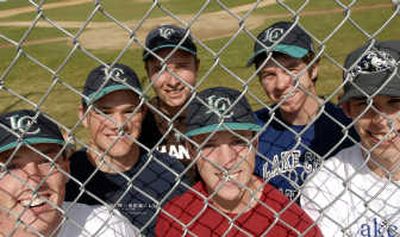 
Now: Members of the Lake City High School team who played on Coeur d'Alene's Northwest Regional runner-up Little League team in 2002 are, from left, Nick Combo, Trent Bridges, Tucker Anderson, Chris Combo, Michael Korczyk and Zach Clanton. 
 (Kathy Plonka / The Spokesman-Review)