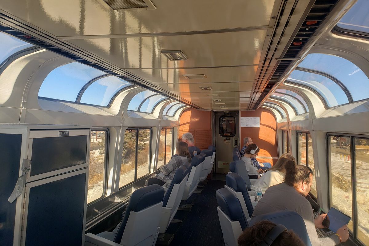 Large windows make it easy to enjoy the view in the observation car.  (Azaria Podplesky/For The Spokesman-Review)