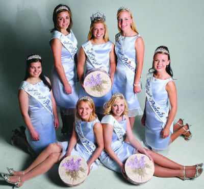 
In this year's  Lilac Royal Court are, from left back row,  Kali Clark, Central Valley High School; Wylie Patton, Freeman High School; and Rachel Hart, Shadle Park High School. Kneeling, from left, are Margeaux Fox, Lewis and Clark High School; and Alexandra Stierwalt, North Central High School. Sitting in front, from left, are Jasmine Williams, Medical Lake High School, and Alyssa Henke, Gonzaga Prep. 
 (Ingrid Lindemann / The Spokesman-Review)