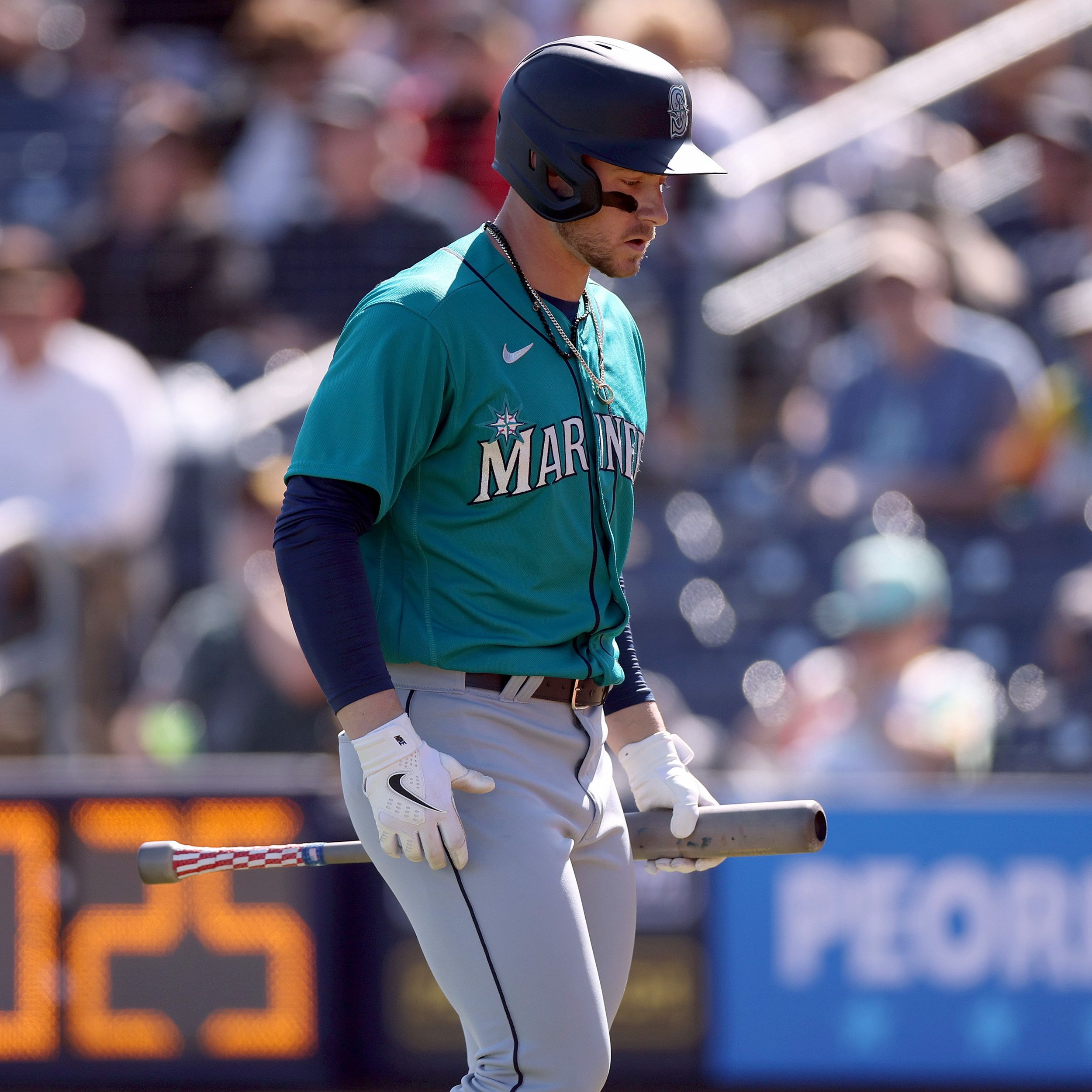 Seattle Mariners' AJ Pollock looks to swing during an at-bat