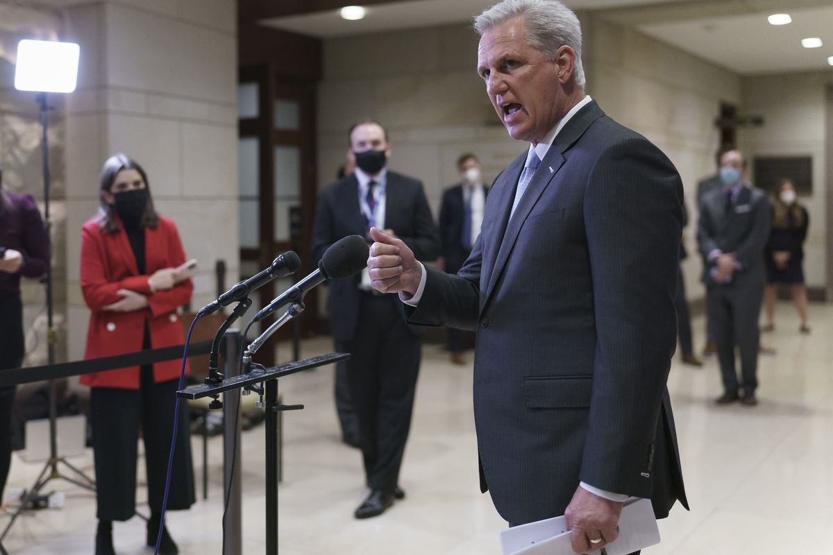 House Minority Leader Kevin McCarthy, R-Calif., criticizes the the Democrats