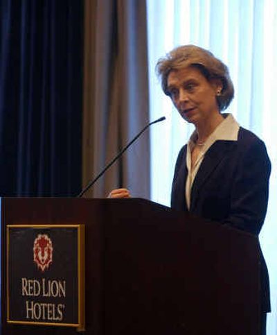 
Gov. Christine Gregoire addresses members of the Spokane Chamber of Commerce on Jan. 28 in Olympia. Gregoire last week unveiled part of her economic development plan. 
 (Associated Press / The Spokesman-Review)